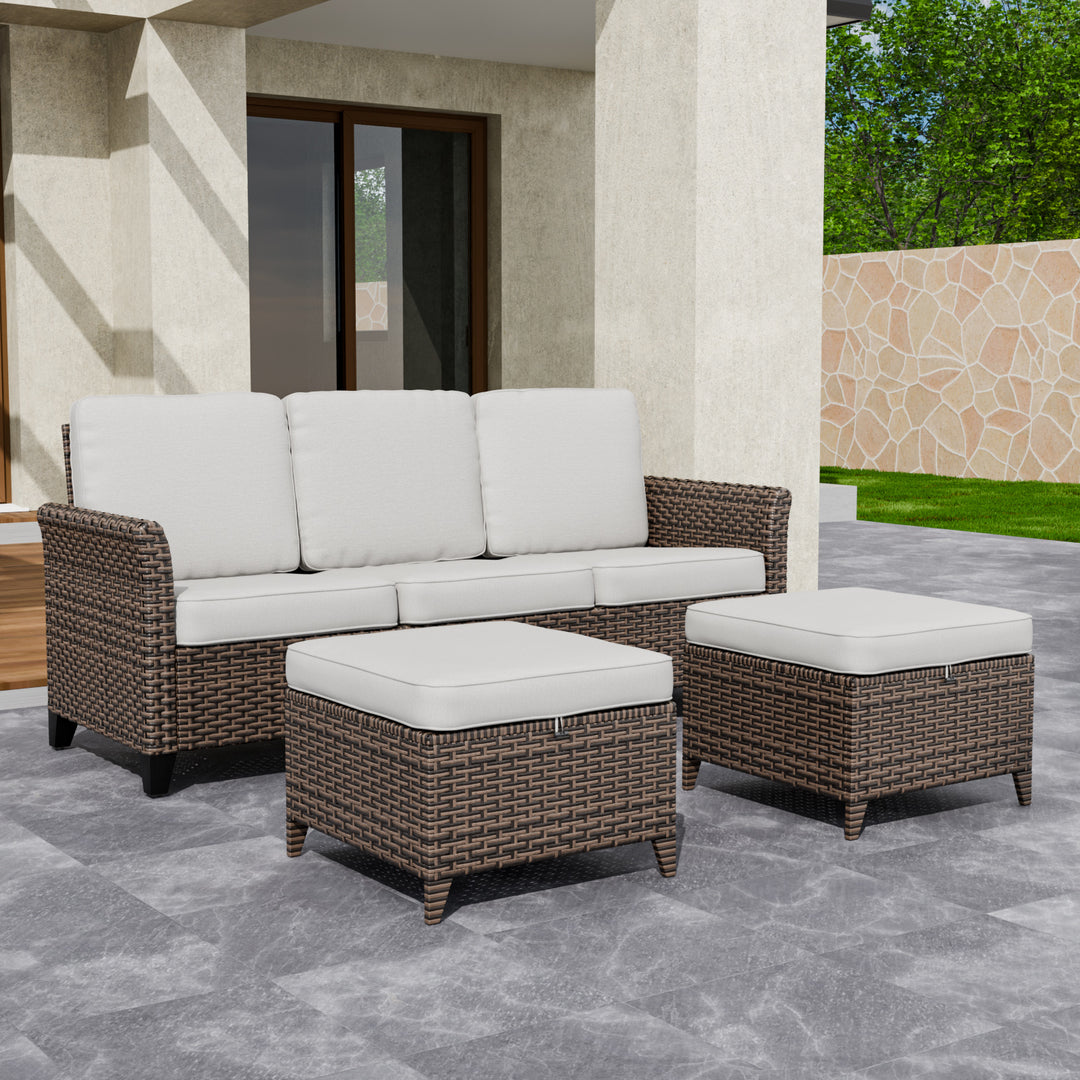 COOS BAY Harbor Retreat Patio Furniture Set w/ 3 Seat Couch and Ottomans