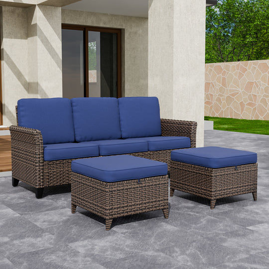 COOS BAY Harbor Retreat Patio Furniture Set w/ 3 Seat Couch and Ottomans