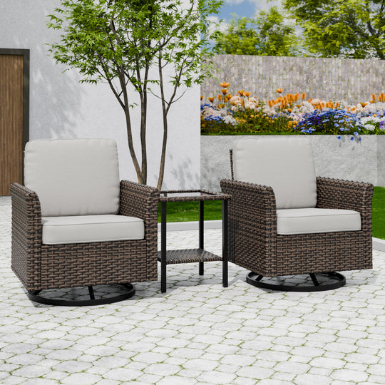 COOS BAY Harbor Retreat 3 PCS Outdoor Bistro Set w/ Swivel Rocking Chairs and Side Table