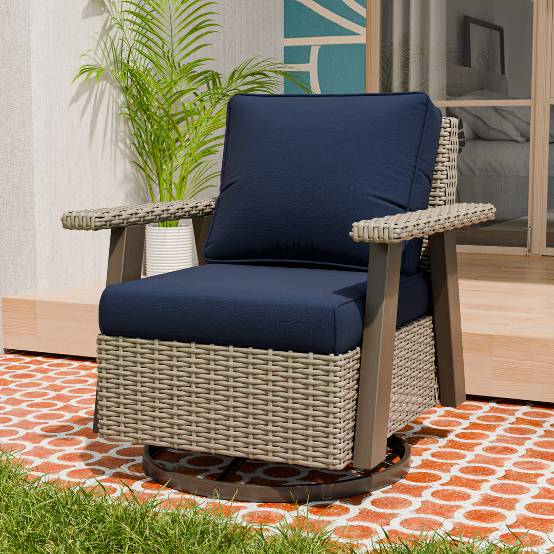 Rustic Hideaway Outdoor Swivel Rocker Patio Chair Set of 1, Beige/Beige, Tan, Dark Blue, Black, Red