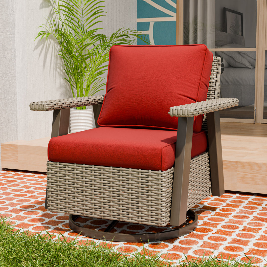 Rustic Hideaway Outdoor Swivel Rocker Patio Chair Set of 1, Beige/Beige, Tan, Dark Blue, Black, Red