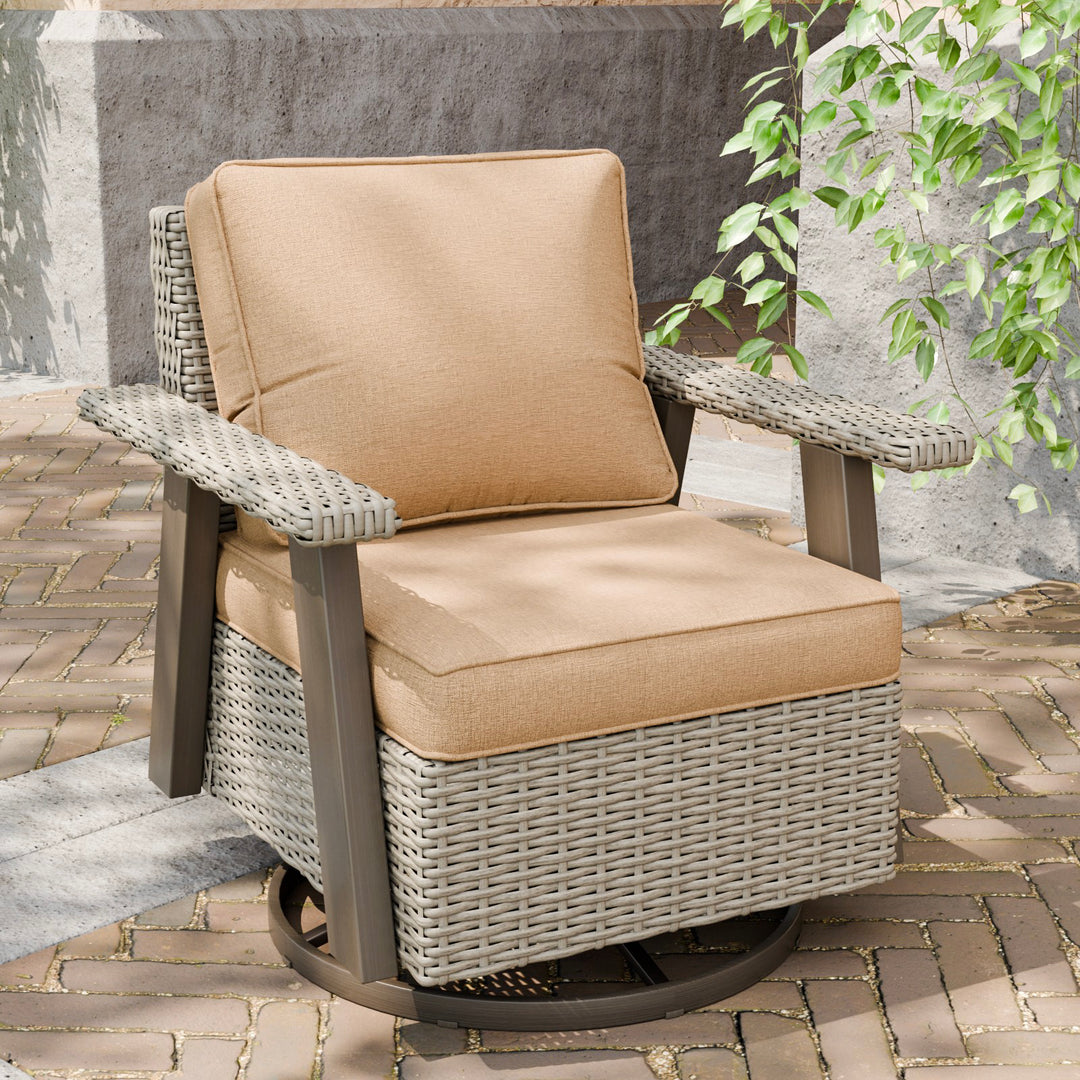 Rustic Hideaway Outdoor Swivel Rocker Patio Chair Set of 1, Beige/Beige, Tan, Dark Blue, Black, Red