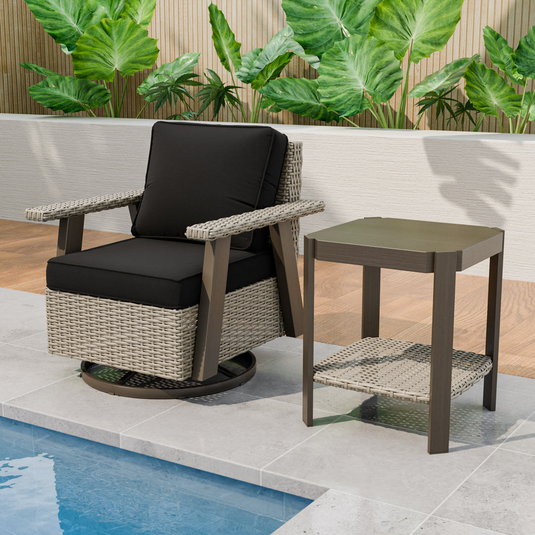 Rustic Hideaway 2-Piece Outdoor Swivel Rocker Patio Chair and Table Set, Beige/Beige, Black, Dark Blue, Red, Tan