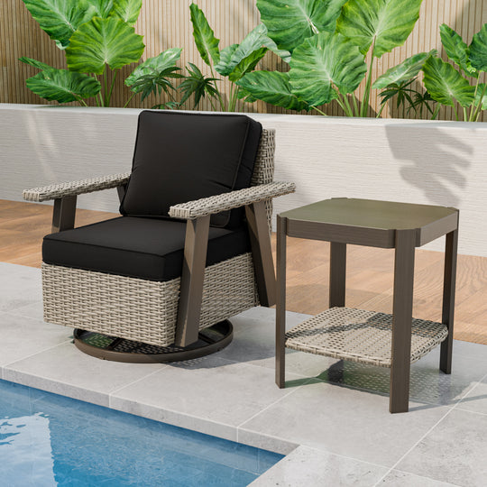 Rustic Hideaway 2-Piece Outdoor Swivel Rocker Patio Chair and Table Set, Beige/Beige, Black, Dark Blue, Red, Tan