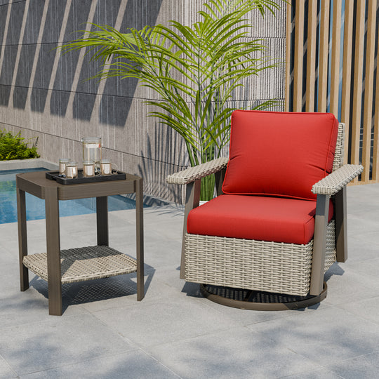 Rustic Hideaway 2-Piece Outdoor Swivel Rocker Patio Chair and Table Set, Beige/Beige, Black, Dark Blue, Red, Tan