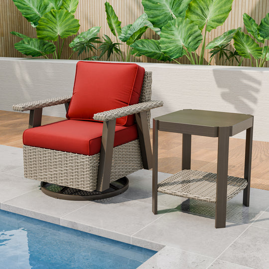 Rustic Hideaway 2-Piece Outdoor Swivel Rocker Patio Chair and Table Set, Beige/Beige, Black, Dark Blue, Red, Tan