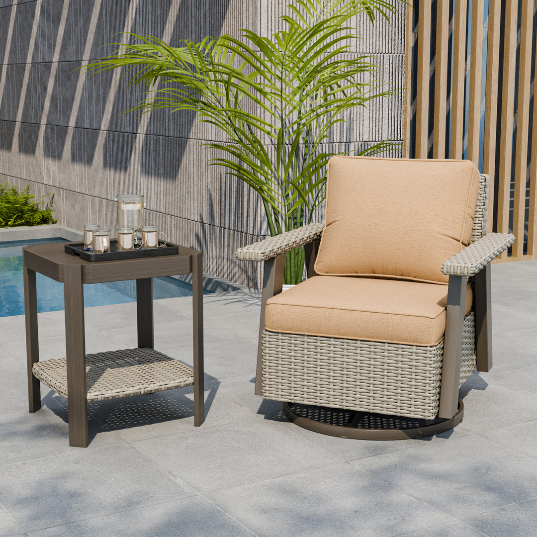 Rustic Hideaway 2-Piece Outdoor Swivel Rocker Patio Chair and Table Set, Beige/Beige, Black, Dark Blue, Red, Tan