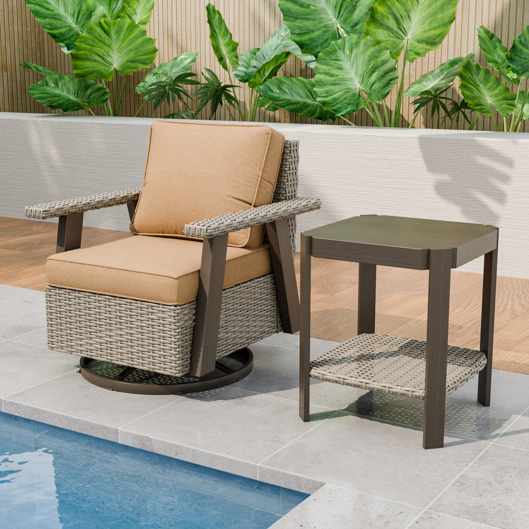 Rustic Hideaway 2-Piece Outdoor Swivel Rocker Patio Chair and Table Set, Beige/Beige, Black, Dark Blue, Red, Tan