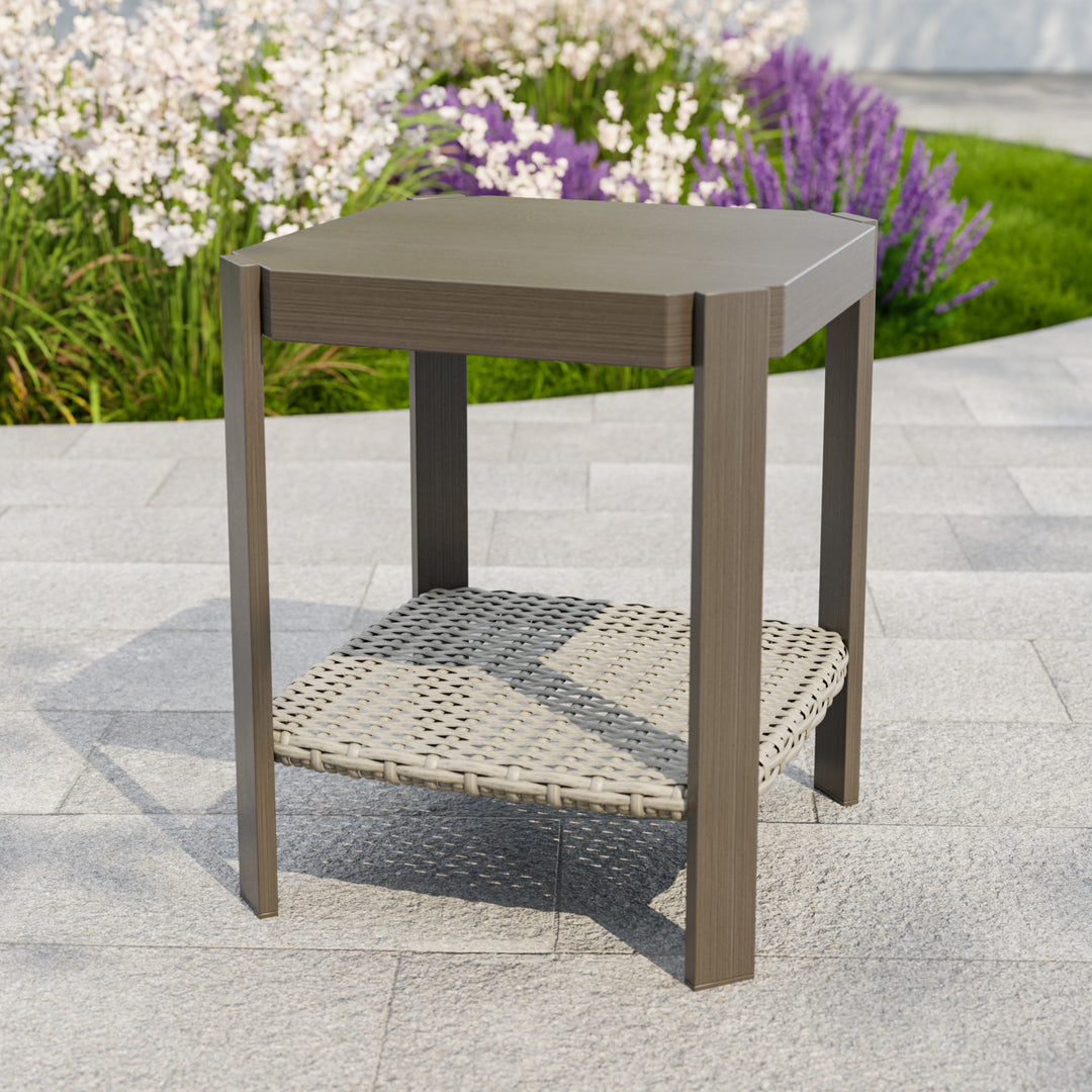 Rustic Hideaway Outdoor Patio Side Table, Beige/Brown