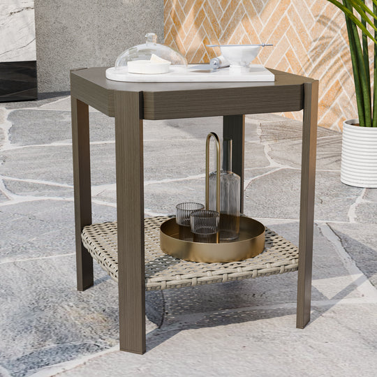 Rustic Hideaway Outdoor Patio Side Table, Beige/Brown