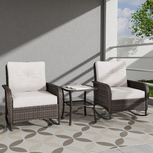 COOS BAY 3-Piece Outdoor Wicker Rocking Chair Patio Set