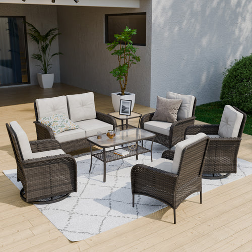 COOS BAY 7-Piece PE Rattan Outdoor Patio Furniture Set