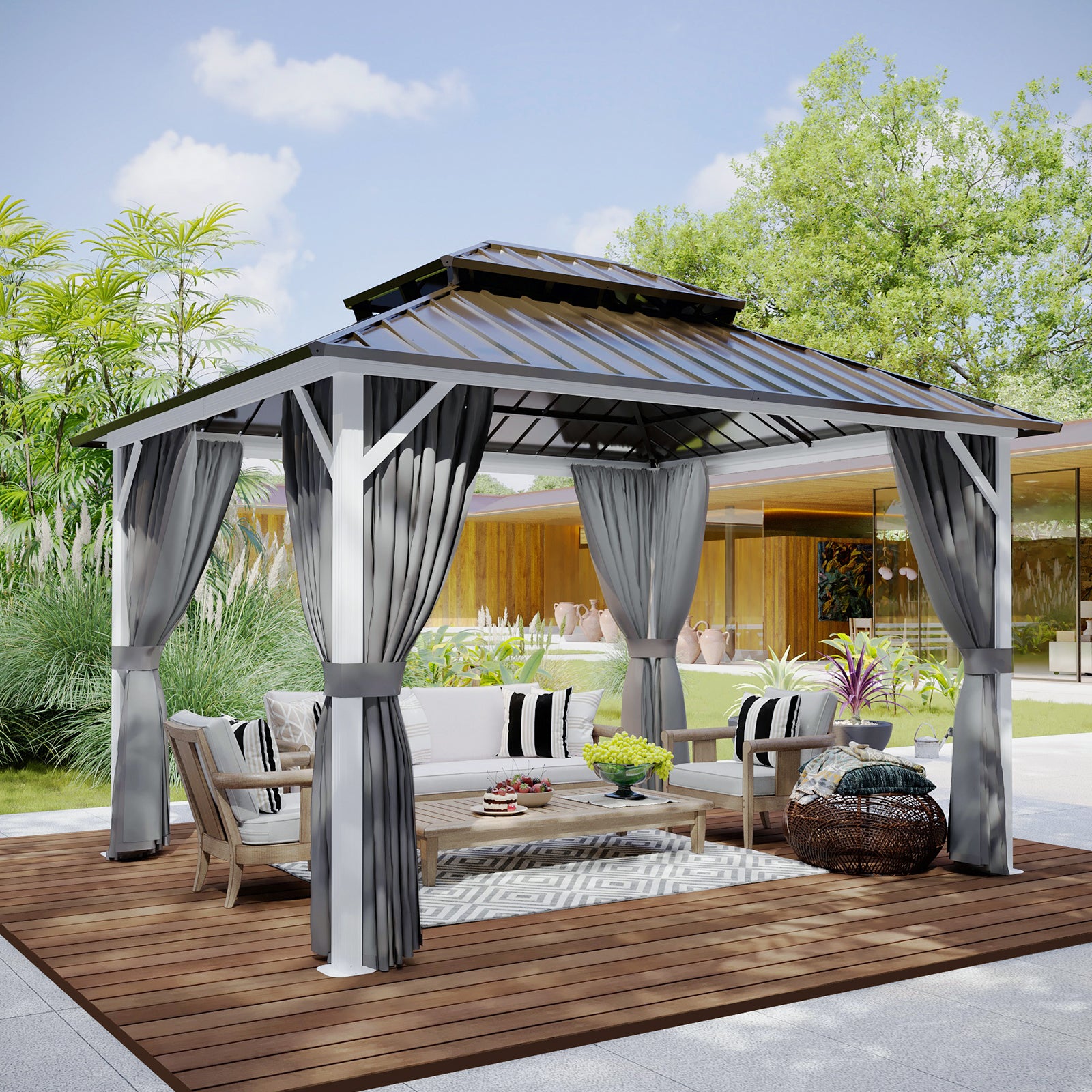 COOS BAY Double Galvanized Steel Roof and Aluminum Frame Gazebo