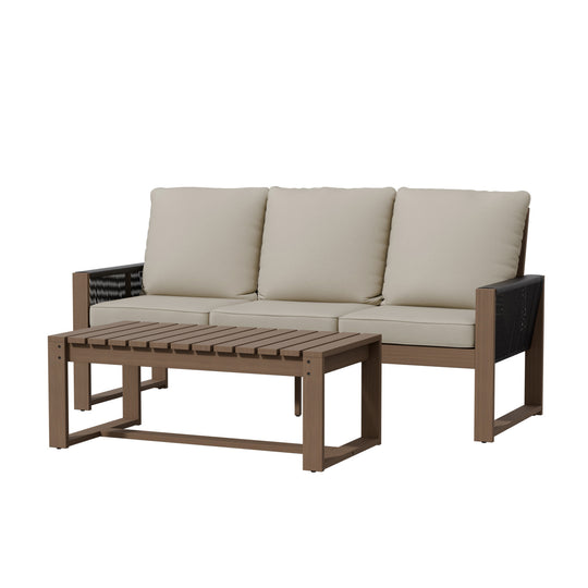 COOS BAY Natural Cedar 2 PCS Patio Furniture Set with Sofa and Coffee Table