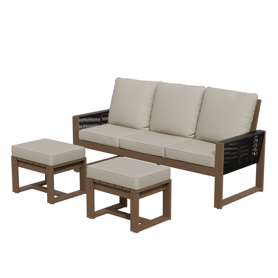 COOS BAY Natural Cedar 3 PCS Furniture Set w/ Sofa and Ottomans