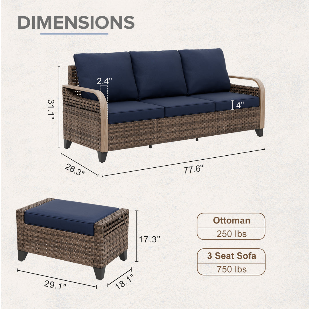 COOS BAY 3 Piece Modern Wicker Outdoor Furniture Set