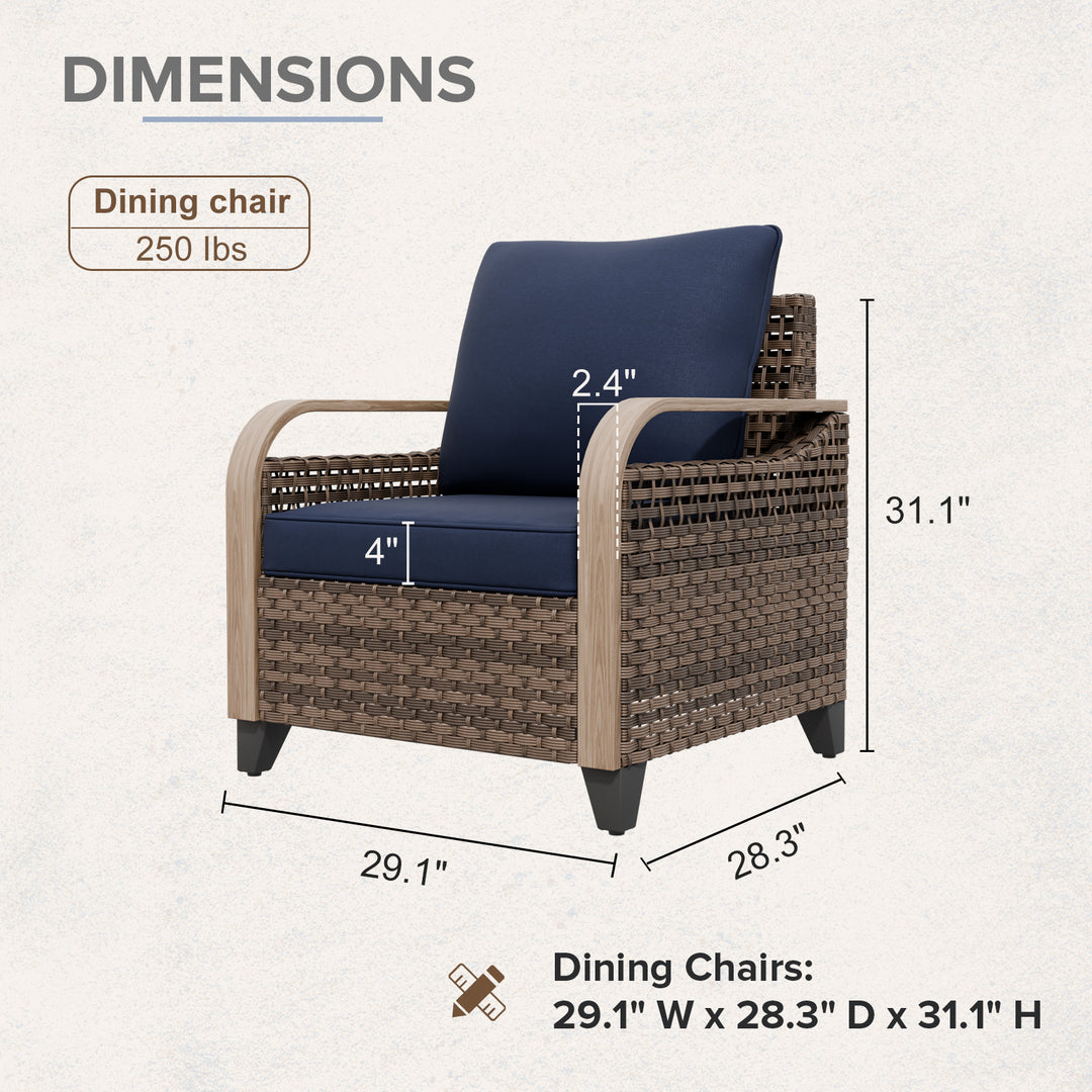COOS BAY Wicker Outdoor Chair with Cushions, Brown/Gray