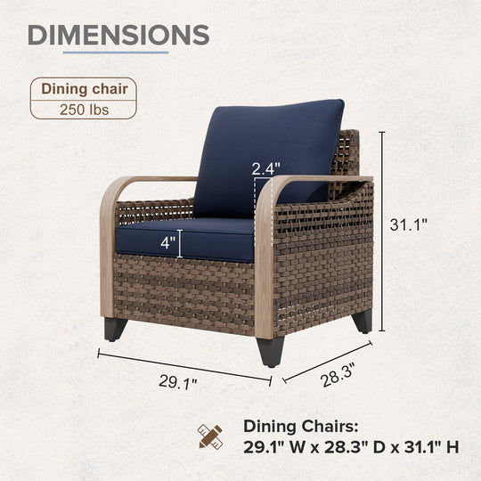 COOS BAY Wicker Outdoor Chair with Cushions, Brown/Gray