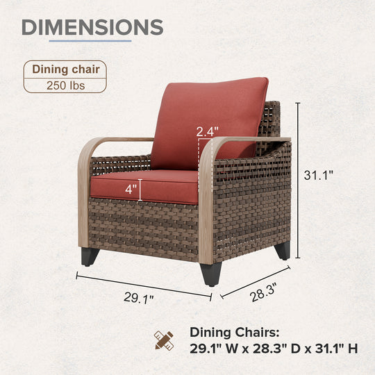 COOS BAY Wicker Outdoor Chair with Cushions, Brown/Gray