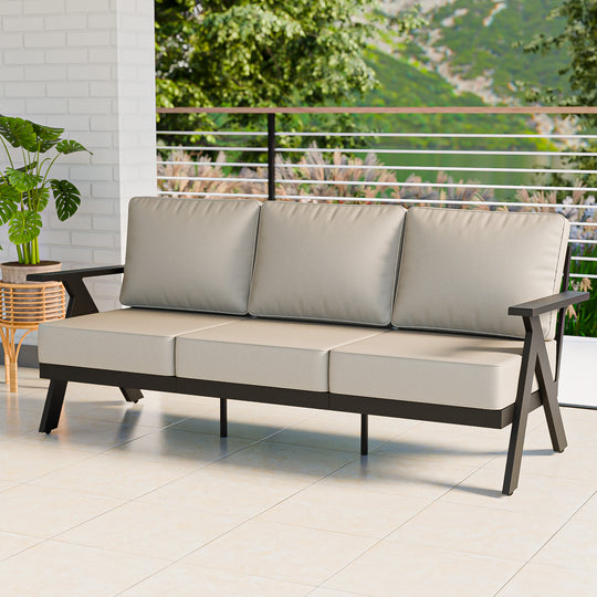 COOS BAY Iron Luxe Modern Outdoor Sofa, Black/Beige