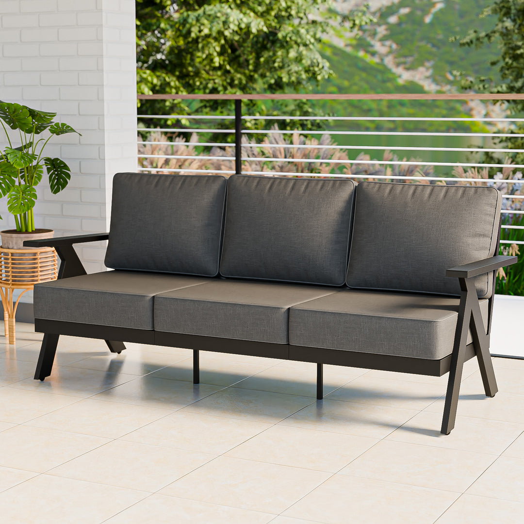COOS BAY Iron Luxe Modern Outdoor Sofa, Black/Beige