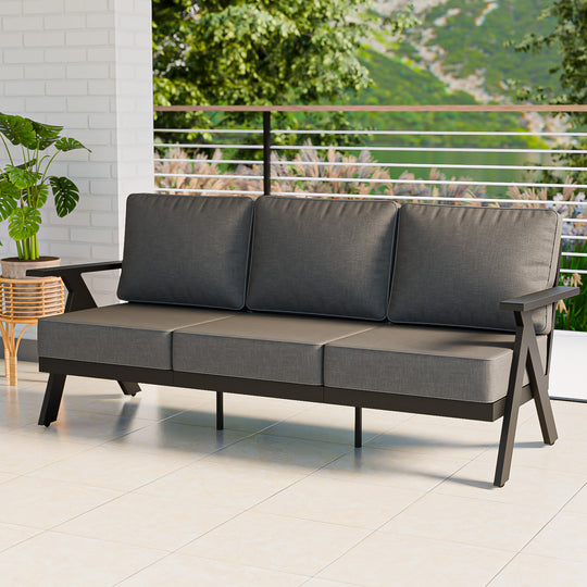 COOS BAY Iron Luxe Modern Outdoor Sofa, Black/Beige