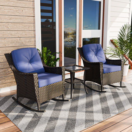 COOS BAY Stone Harbor Bistro Set, 3 Piece Rattan Patio Table and Chairs