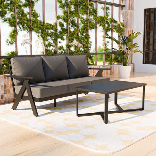 COOS BAY Iron Luxe Modern Outdoor 3 Seat Couch and Coffee Table Set
