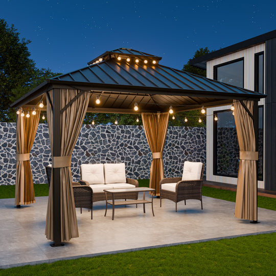 COOS BAY 12x12 Hardtop Gazebo with Aluminum Frame, Netting and Curtains