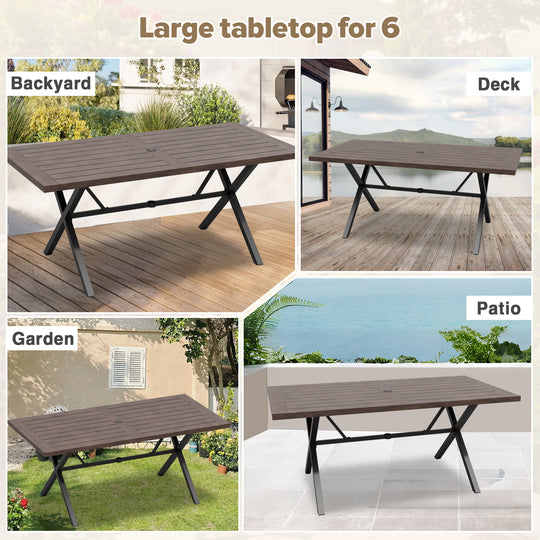 Echo Vibe Outdoor Dining Table with Umbrella Hole for 6, Brown