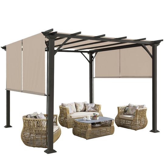COOS BAY Outdoor Patio Pergola 10x10 ft with Retractable Sun Shade Canopy Top,Beige