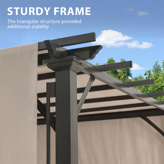 COOS BAY Outdoor Patio Pergola 10x10 ft with Retractable Sun Shade Canopy Top,Beige