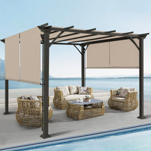 Load image into Gallery viewer, COOS BAY Outdoor Patio Pergola 10x10 ft with Retractable Sun Shade Canopy Top, Metal Frame Gazebo Sun Shade for Backyard, Deck, Garden and Poolside, Beige