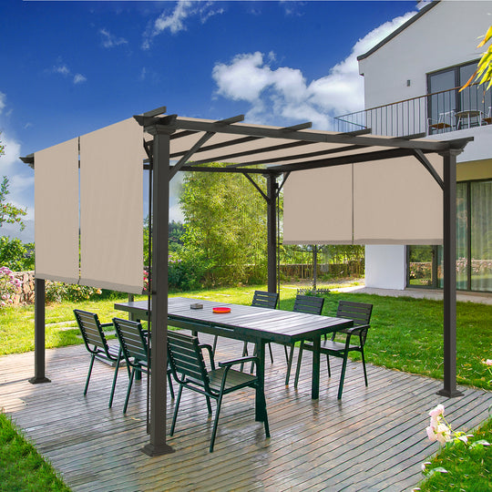 COOS BAY Outdoor Patio Pergola 10x10 ft with Retractable Sun Shade Canopy Top,Beige