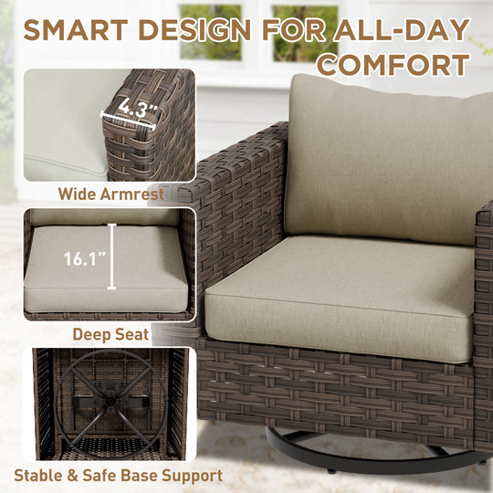 COOS BAY Lanai Chic Outdoor Swivel Rocking Chair, Set of 1, 2, 4