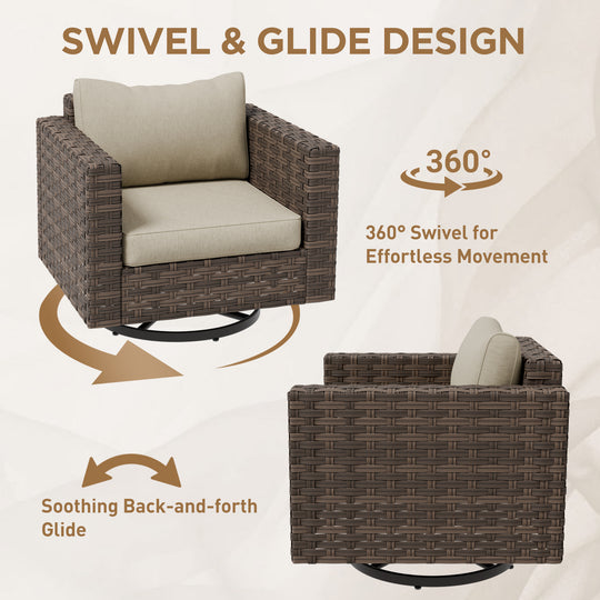 COOS BAY Lanai Chic Outdoor Swivel Rocking Chair, Set of 1, 2, 4