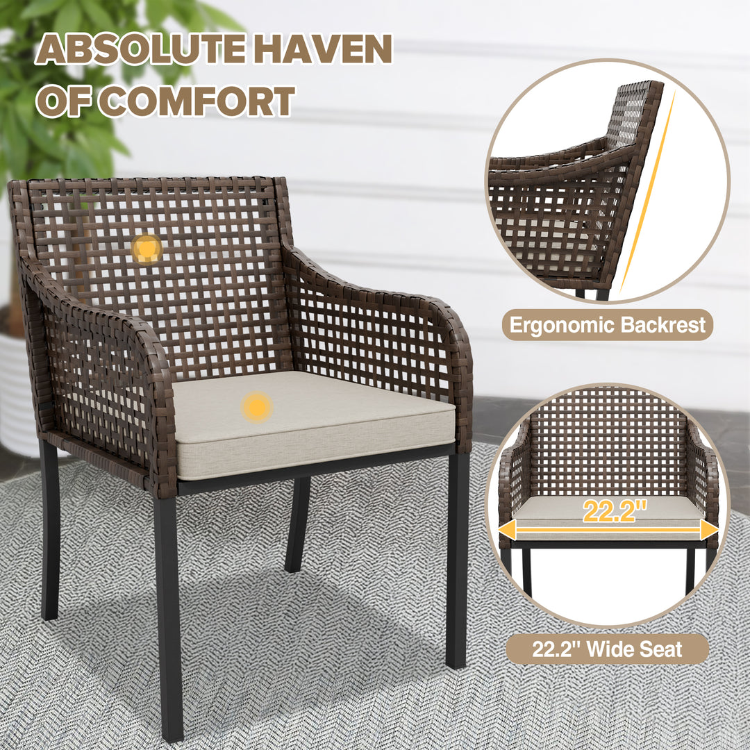 Echo Vibe Outdoor Dining Chairs with Seat Cushions,Set of 2, Brown/Beige