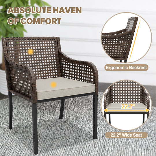 Echo Vibe Outdoor Dining Chairs with Seat Cushions,Set of 2, Brown/Beige