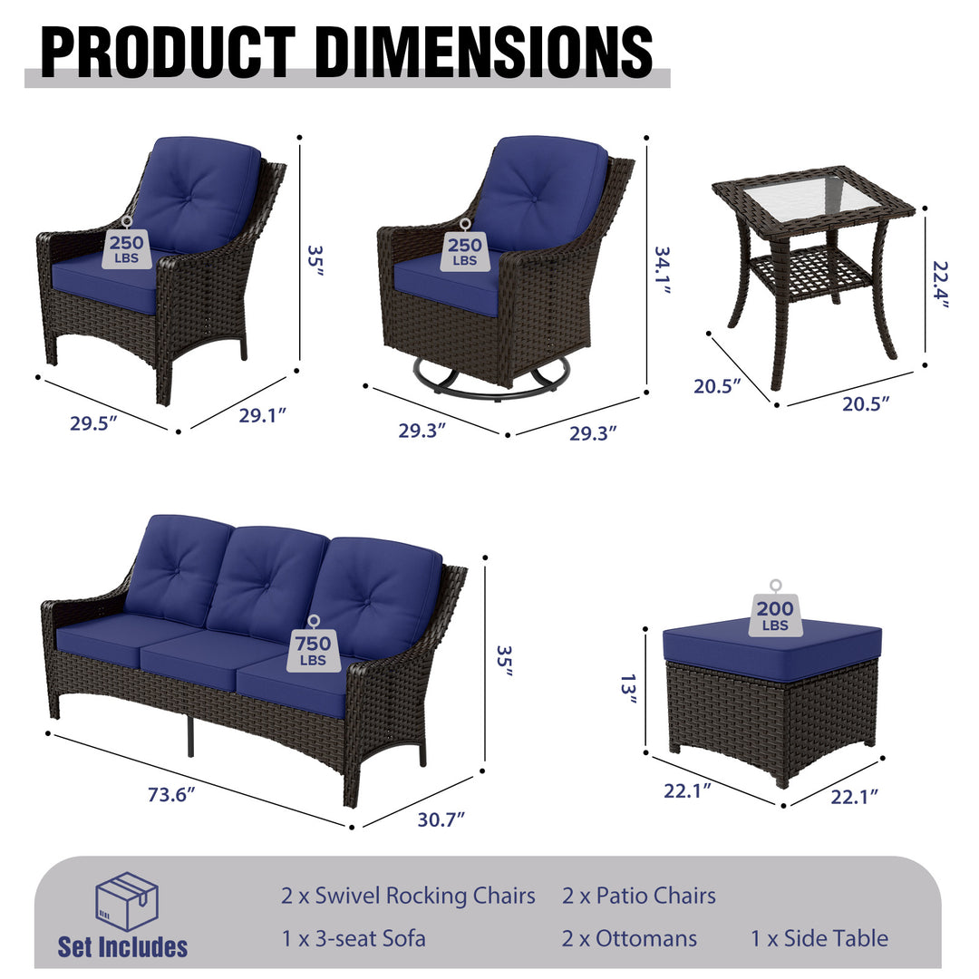 COOS BAY Stone Harbor 8 PCS Outdoor Sofa Set, Swivel Rockers, Patio Chairs, Couch, Ottomans, and Side Table