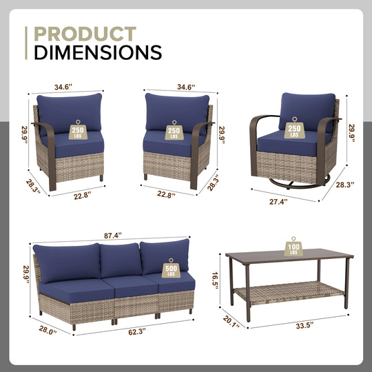 COOS BAY Aurora Terrace Outdoor Furniture Set w/Swivel Rockers, Seats 7