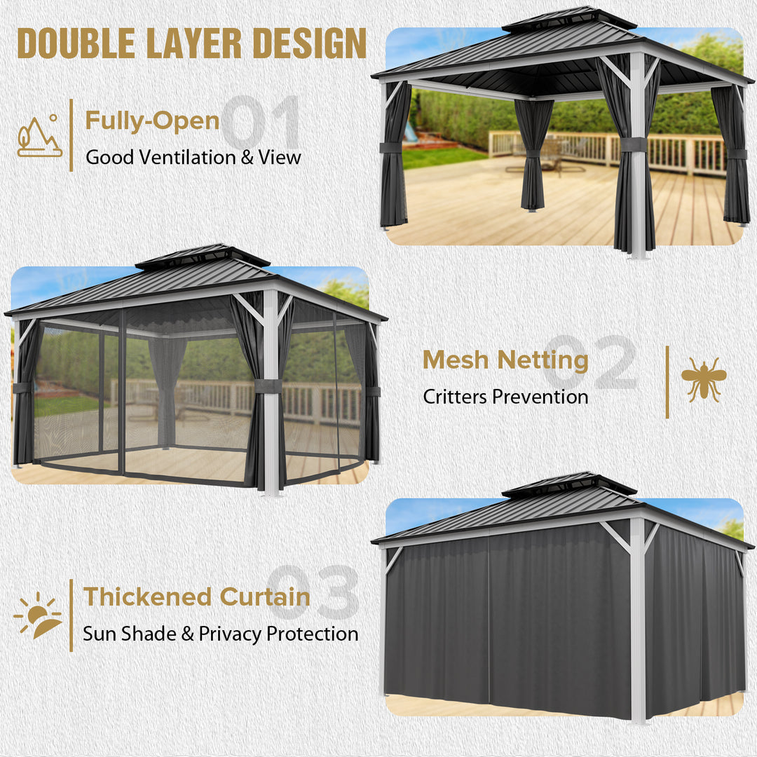 COOS BAY Hardtop Aluminum Frame Gazebo with Netting and Curtains