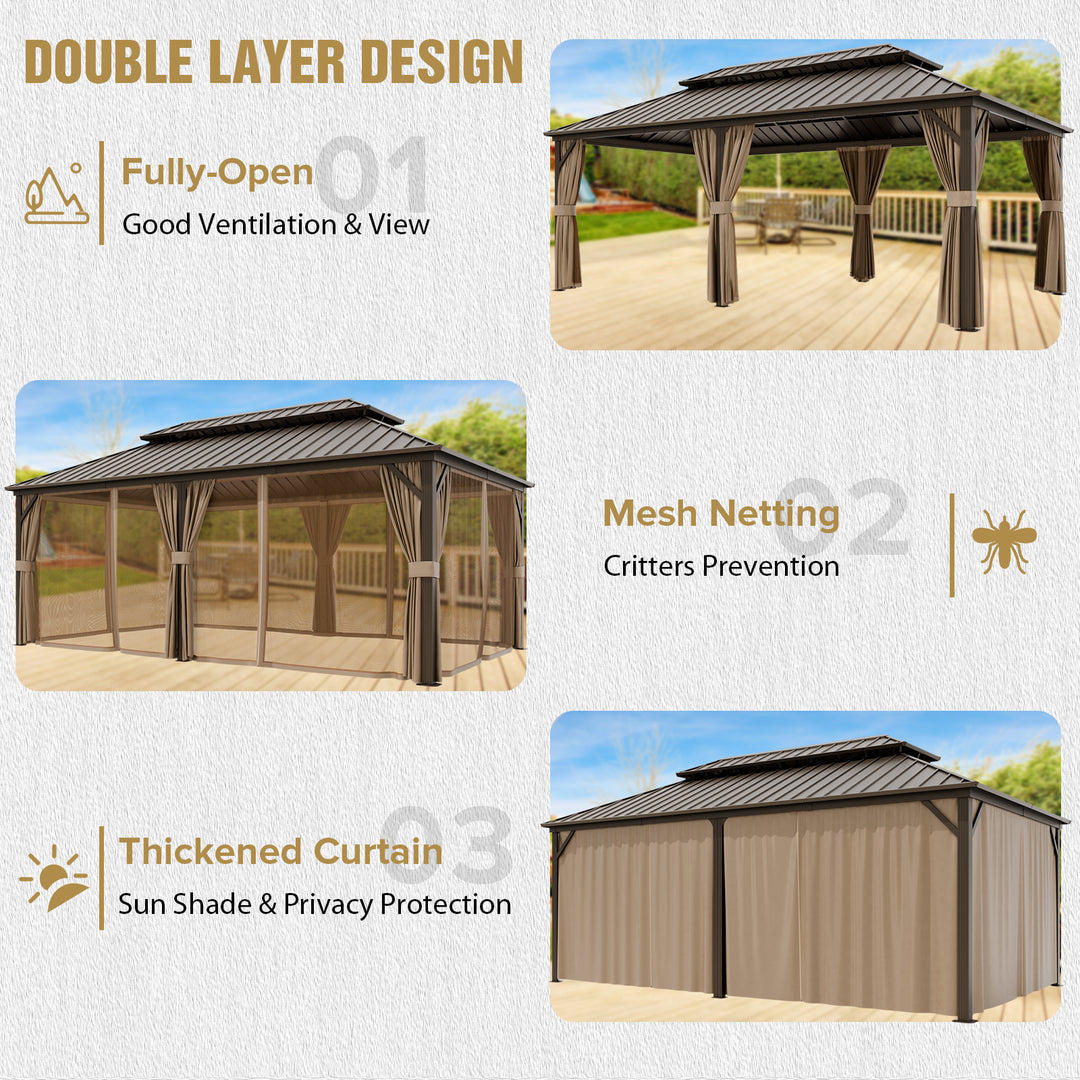 COOS BAY Hardtop Aluminum Frame Gazebo with Netting and Curtains