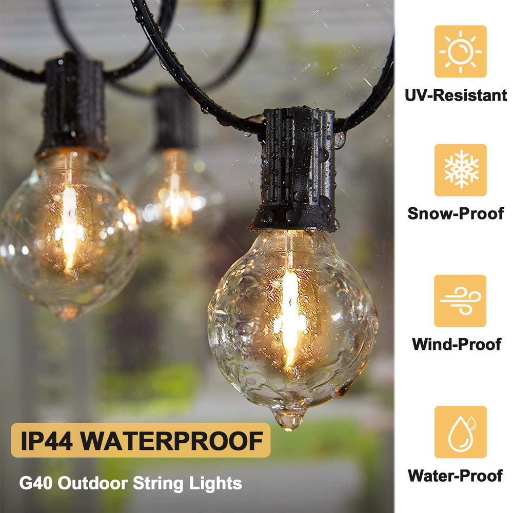 COOS BAY Solar Powered String Lights 50 Feet G40 with 25 Shatterproof Bulbs (2 Spare), 2700K