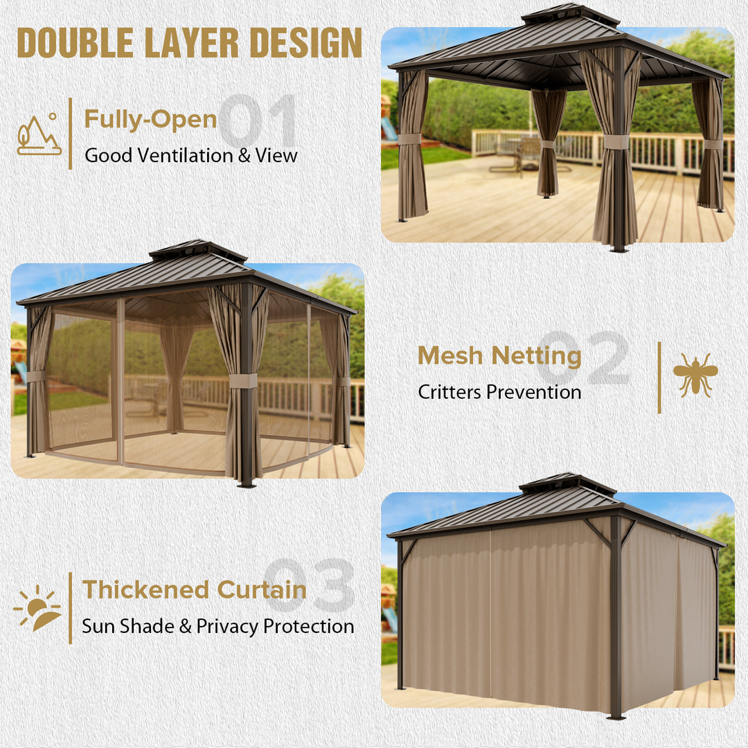 COOS BAY Hardtop Aluminum Frame Gazebo with Netting and Curtains