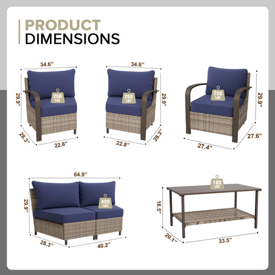 COOS BAY Aurora Terrace Outdoor Furniture Set w/Patio Chairs, Seats 6