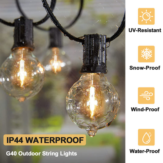 Outdoor Solar Powered String Lights 25 Feet G40 with 25 Shatterproof Bulbs (2 Spare), 2700K