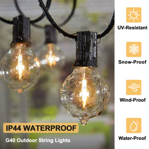Outdoor Solar Powered String Lights 25 Feet G40 with 25 Shatterproof Bulbs (2 Spare), 2700K