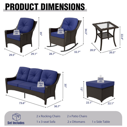 COOS BAY Stone Harbor 8 PCS Outdoor Sofa Set, Rocking Chairs, Patio Chairs, Couch, Ottomans