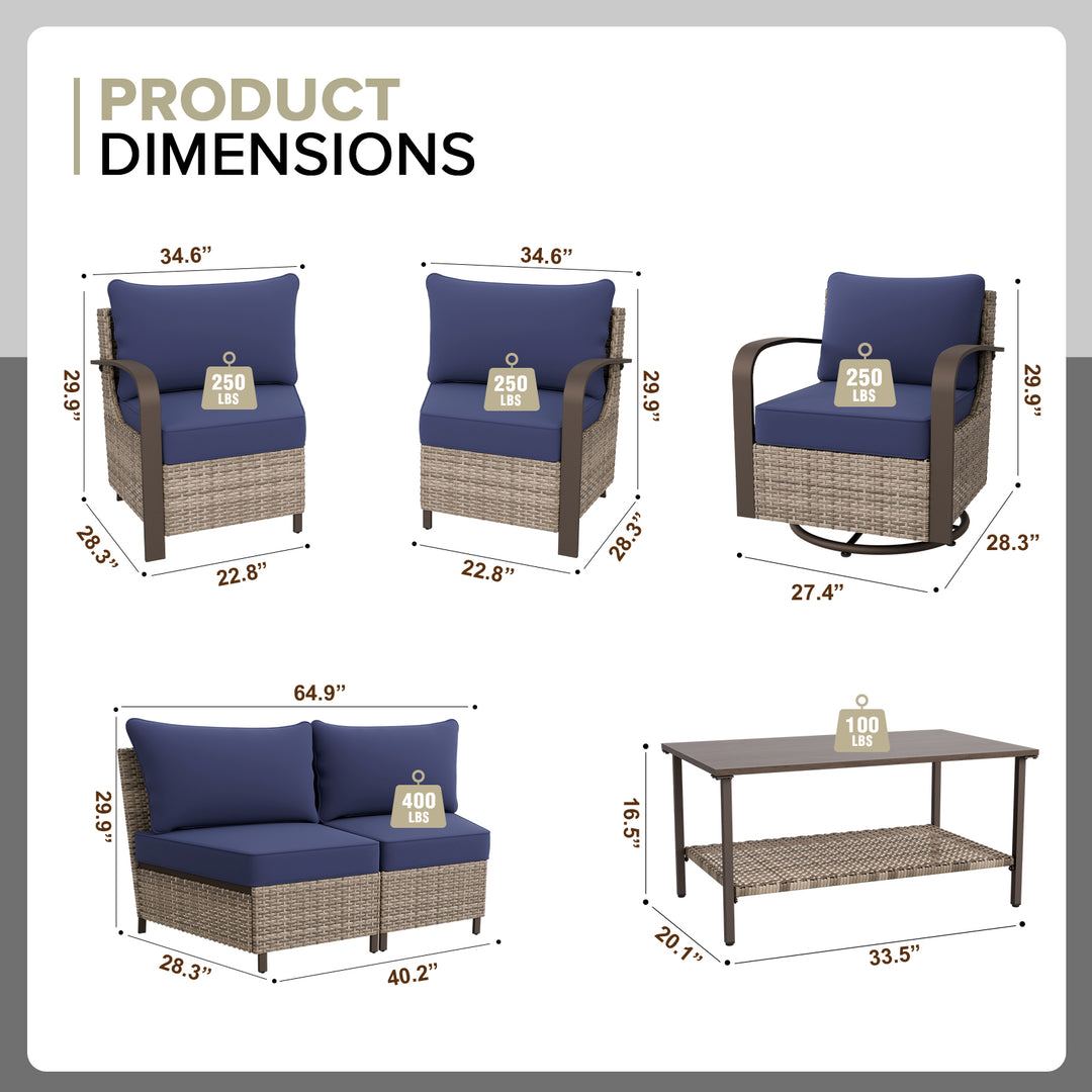 COOS BAY Aurora Terrace Outdoor Furniture Set w/Swivel Rockers, Seats 6