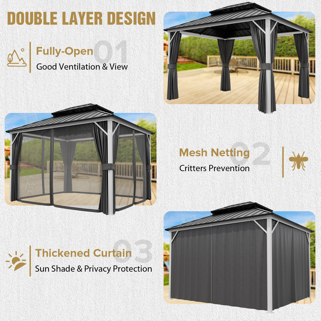 COOS BAY Hardtop Aluminum Frame Gazebo with Netting and Curtains